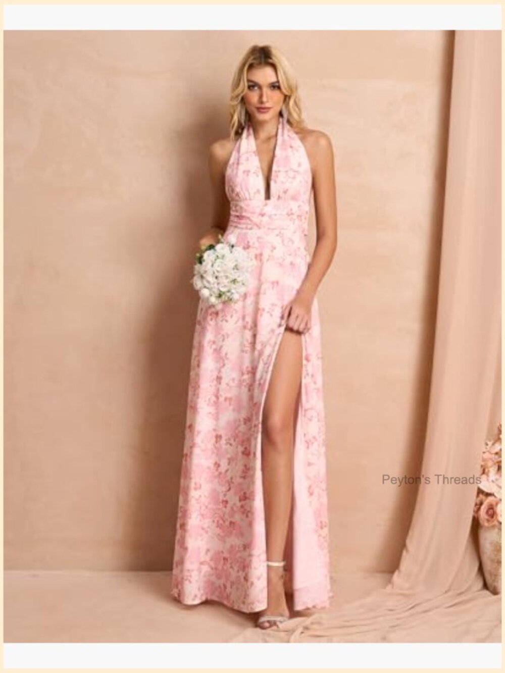 Elegant Halter V Neck Maxi Dress with Side Slit - Formal Evening Gown - Picture 5 of 7